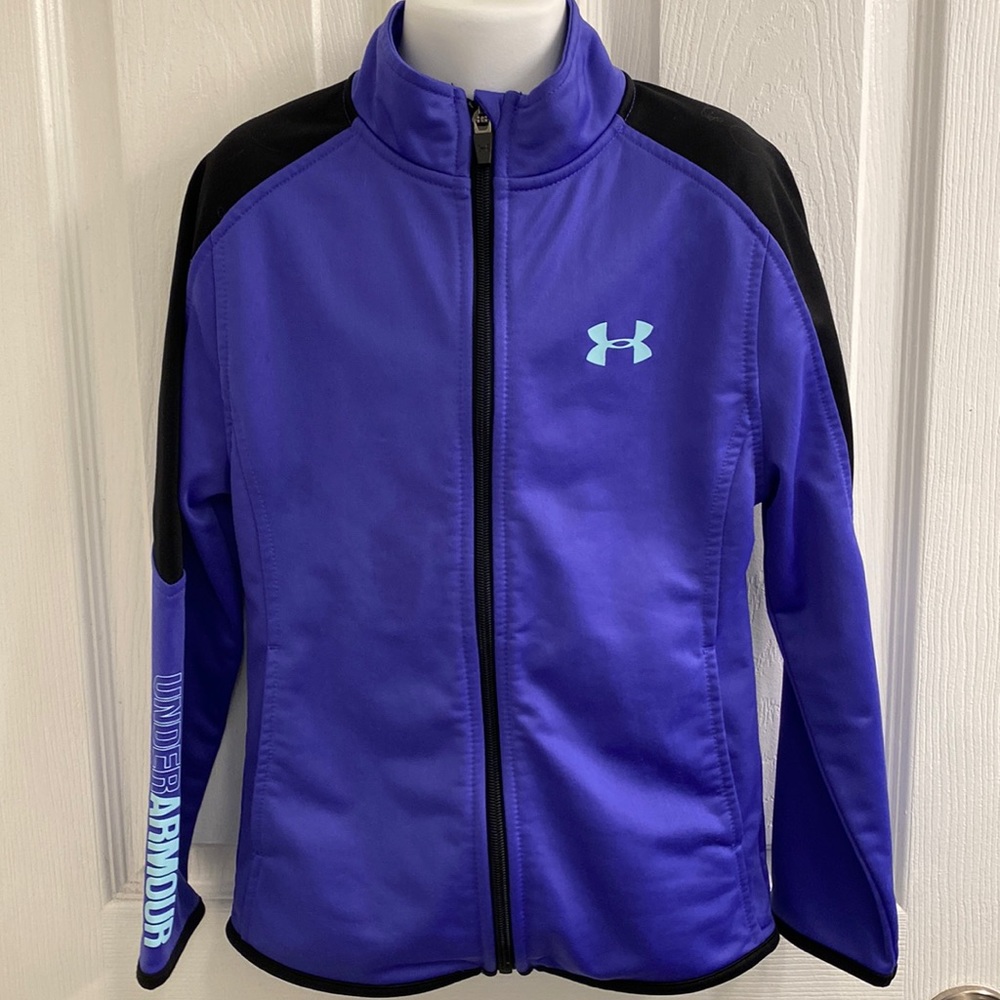 UNDER ARMOUR Youth Purple & Black Long Sleeve Zip Front Top Size 6X